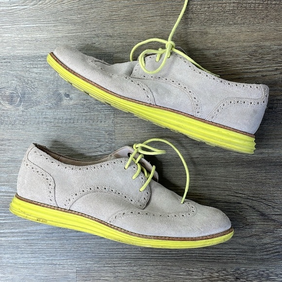 Cole Haan Lunargrand Women Brown Tan Lime Wingtip Oxford Shoes Size 9 1/2 - Picture 1 of 12